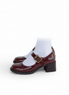 Karina Topuklu Parlak Rugan Loafer- Bordo