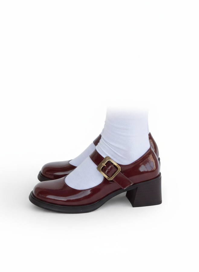 Karina Topuklu Parlak Rugan Loafer- Bordo