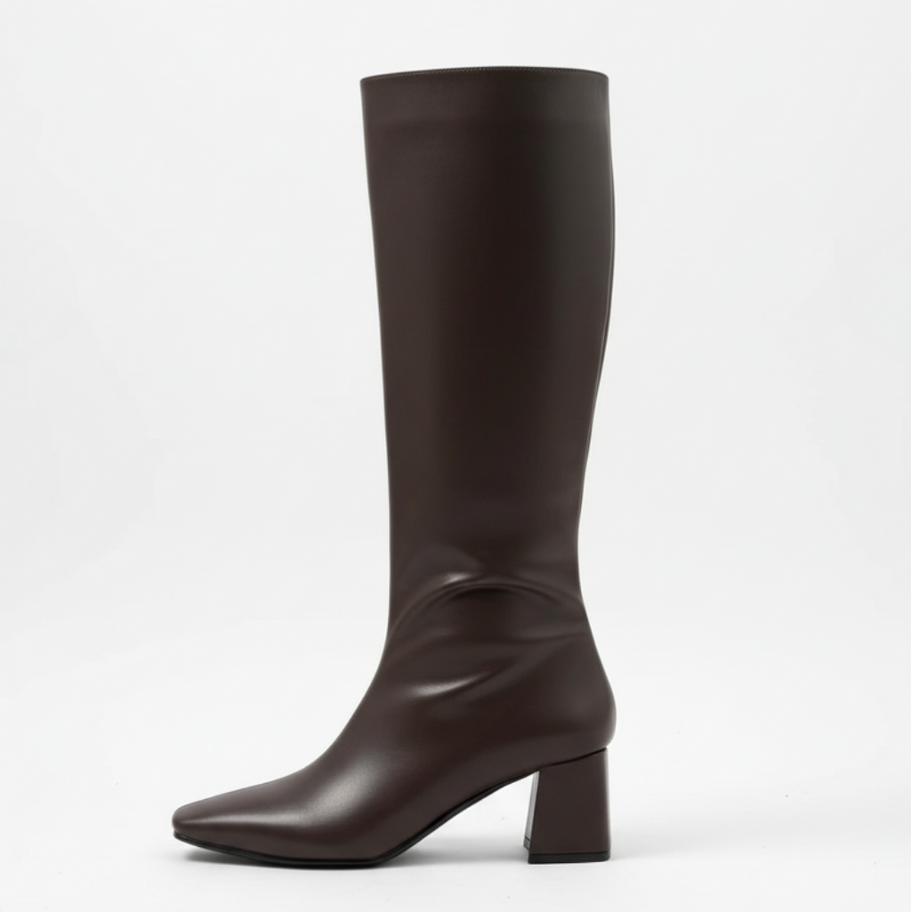 Lidya Küt Burun Kadın Topuklu Çizme - Acı Kahve