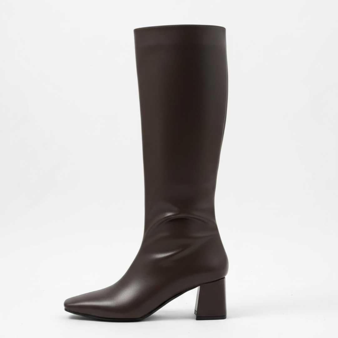 Lidya Küt Burun Kadın Topuklu Çizme - Acı Kahve