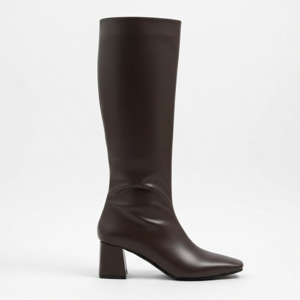 Lidya Küt Burun Kadın Topuklu Çizme - Acı Kahve