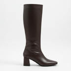 Lidya Küt Burun Kadın Topuklu Çizme - Acı Kahve