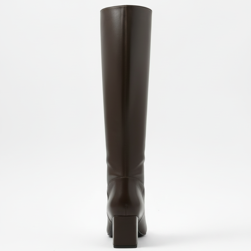 Lidya Küt Burun Kadın Topuklu Çizme - Acı Kahve