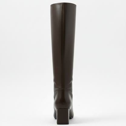 Lidya Küt Burun Kadın Topuklu Çizme - Acı Kahve