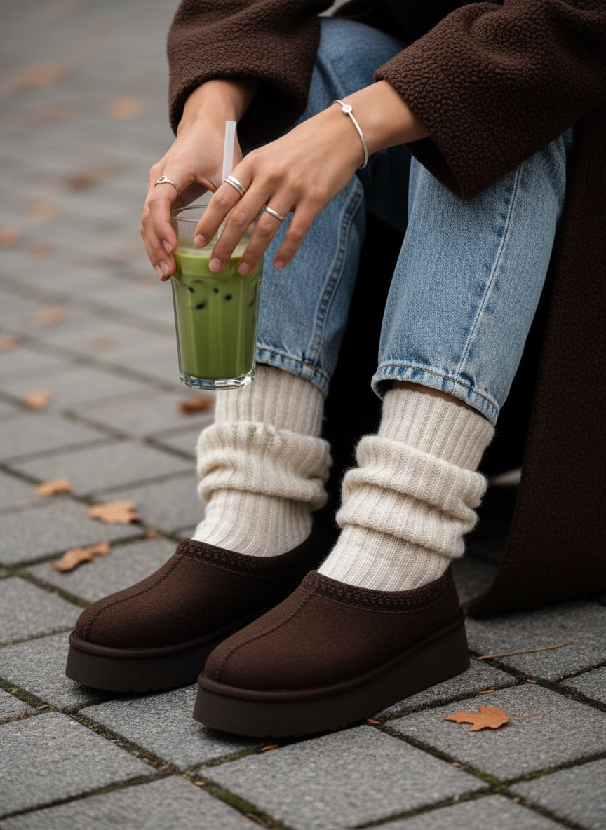 Sabina Süet İçi Kürklü Kalın Taban Sabo Terlik-Acı Kahve