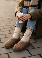 Sabina Süet İçi Kürklü Kalın Taban Sabo Terlik-Vizon