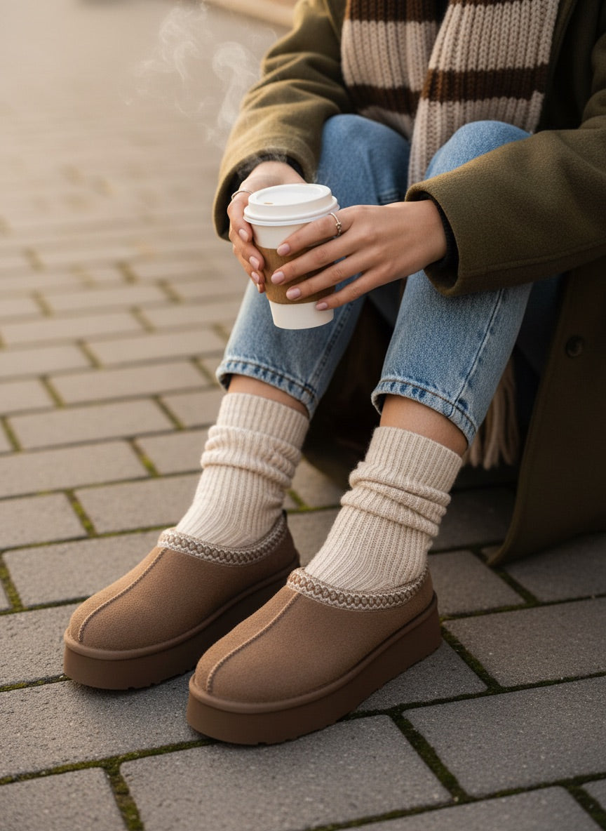 Sabina Süet İçi Kürklü Kalın Taban Sabo Terlik-Vizon