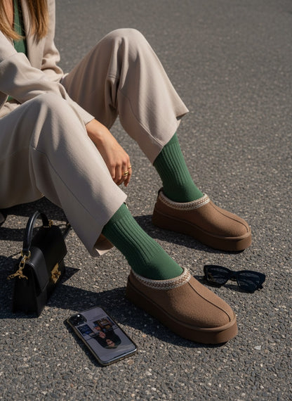 Sabina Süet İçi Kürklü Kalın Taban Sabo Terlik-Vizon