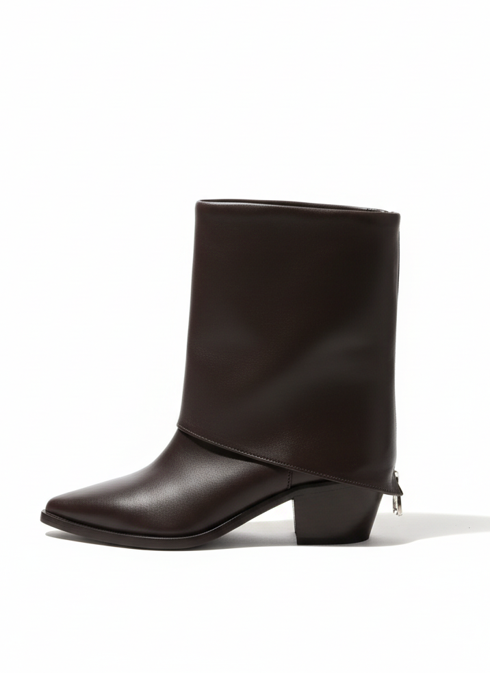 Alessia Kısa Arkası Fermuar Detaylı  Bot - Acı Kahve