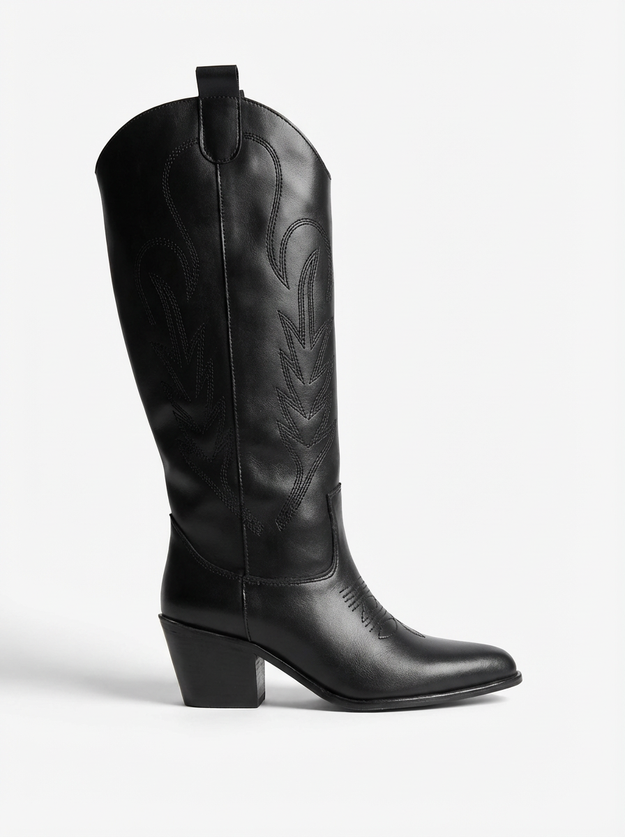 Calamity Jane Siyah Uzun Kovboy Nakışlı  Bot