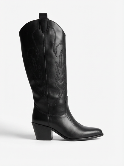 Calamity Jane Siyah Uzun Kovboy Nakışlı  Bot