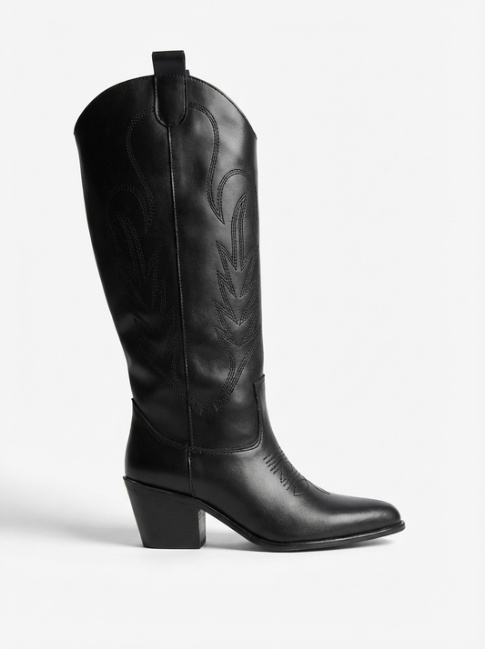 Calamity Jane Siyah Uzun Kovboy Nakışlı  Bot