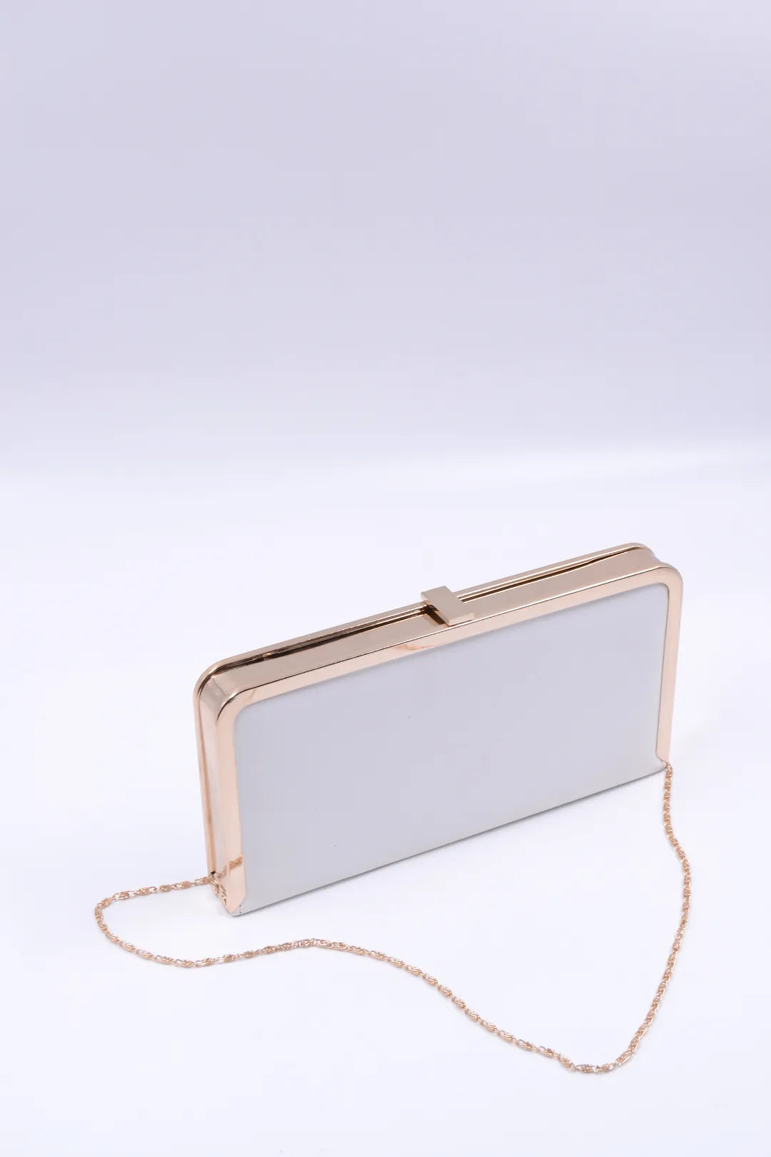 Women's White Patent Leather Bag with Straz Gold Detail and Chain