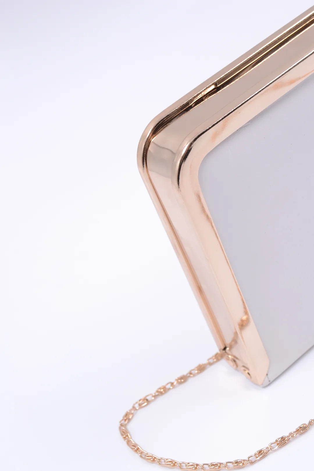 Women's White Patent Leather Bag with Straz Gold Detail and Chain