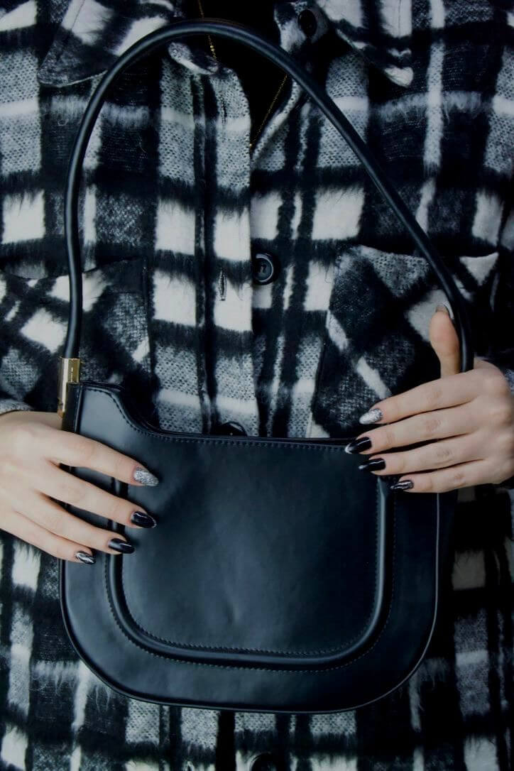 Lenora Black Oval Baguette Bag