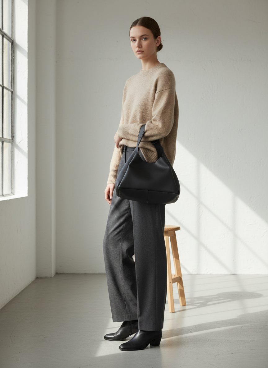 Zelia Snap Closure Zippered Makeup Bag Hand and Shoulder Bag - Black