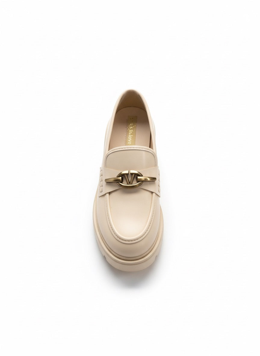Abriel Loafer with Buckle Detail - Beige