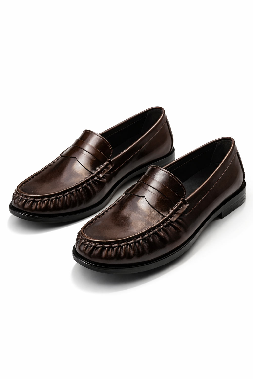 Alecta Glossy Leather-Look Loafer - Dark Brown