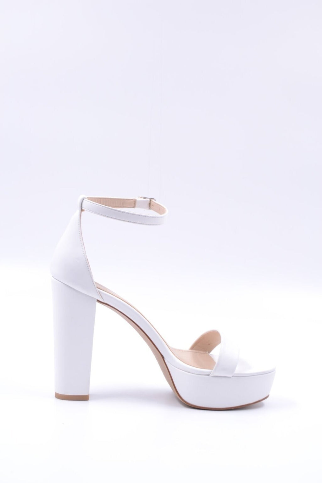 Alexandra White Ankle Strap Open Platform Shoes
