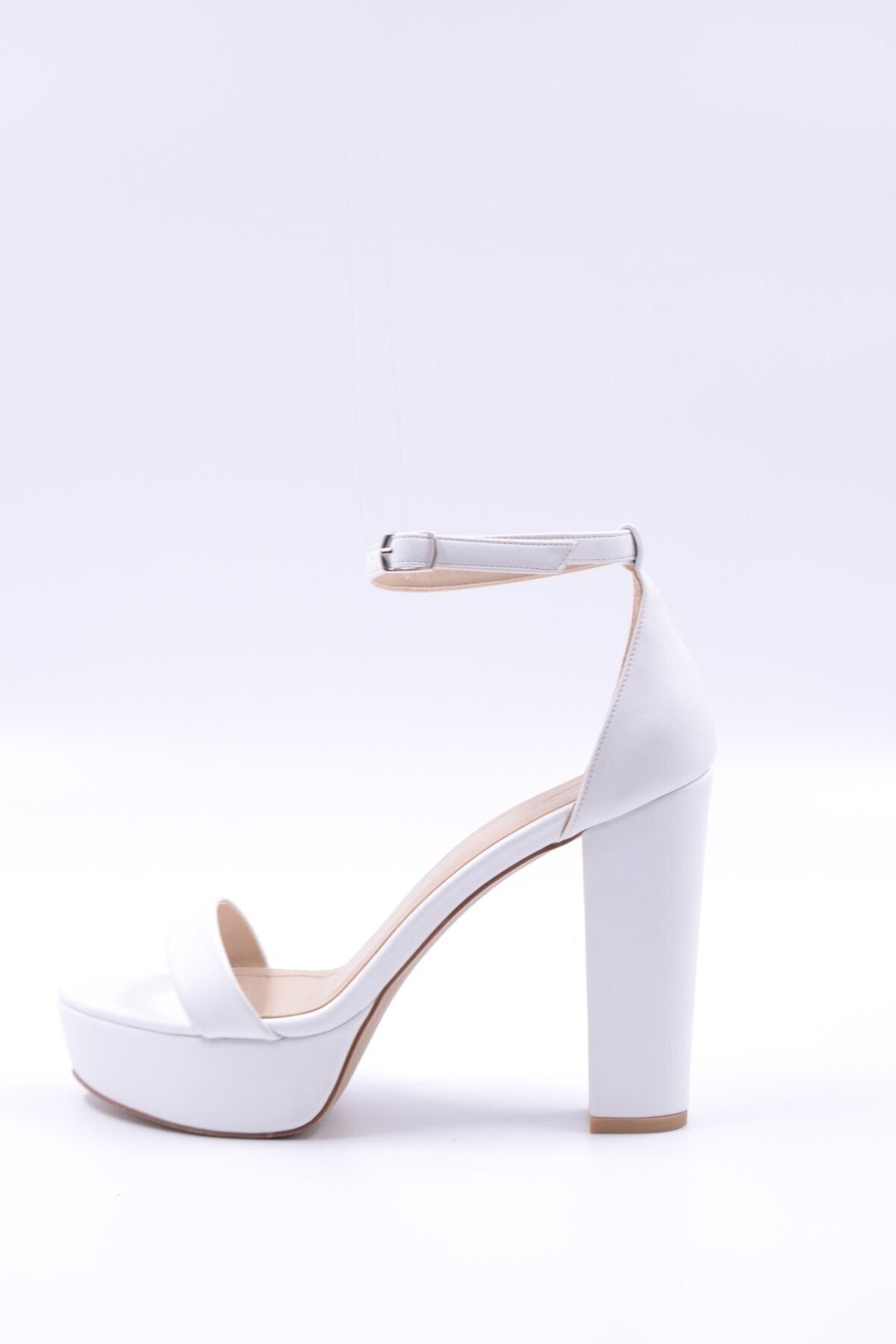 Alexandra White Ankle Strap Open Platform Shoes