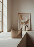 Amara Süet Gold Zımba Detaylı Omuz Çanta- Vizon