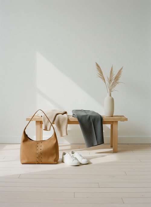 Amara Suede Shoulder Bag with Gold Stud Details - Tan
