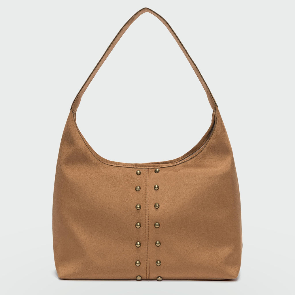 Amara Süet Gold Zımba Detaylı Omuz Çanta- Taba