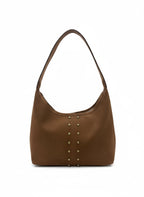 Amara Süet Gold Zımba Detaylı Omuz Çanta- Kahverengi Süet