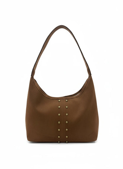 Amara Süet Gold Zımba Detaylı Omuz Çanta- Kahverengi Süet