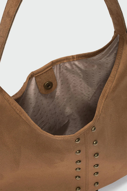 Amara Süet Gold Zımba Detaylı Omuz Çanta- Taba