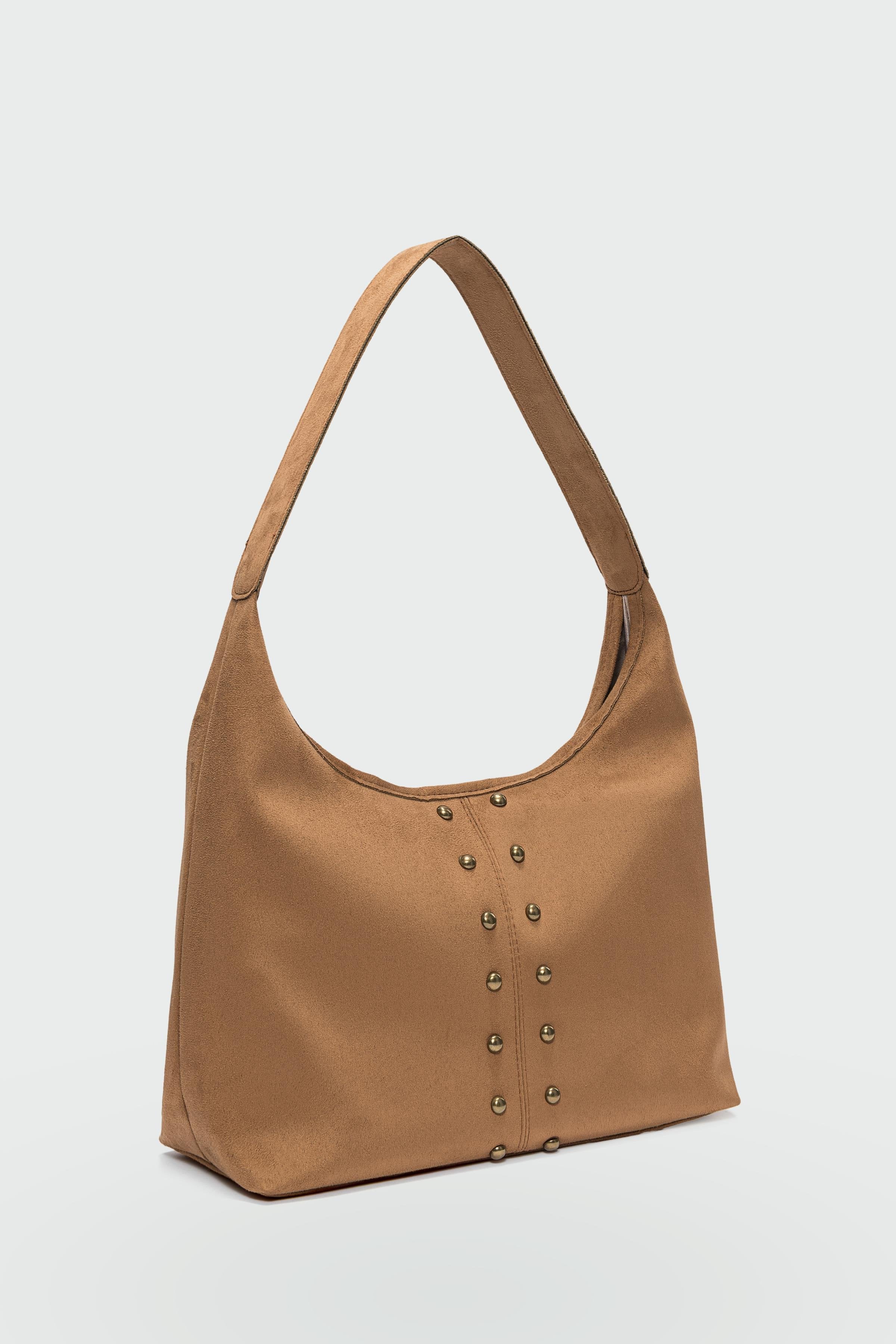 Amara Süet Gold Zımba Detaylı Omuz Çanta- Taba