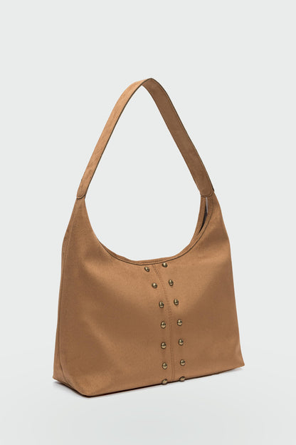 Amara Süet Gold Zımba Detaylı Omuz Çanta- Taba