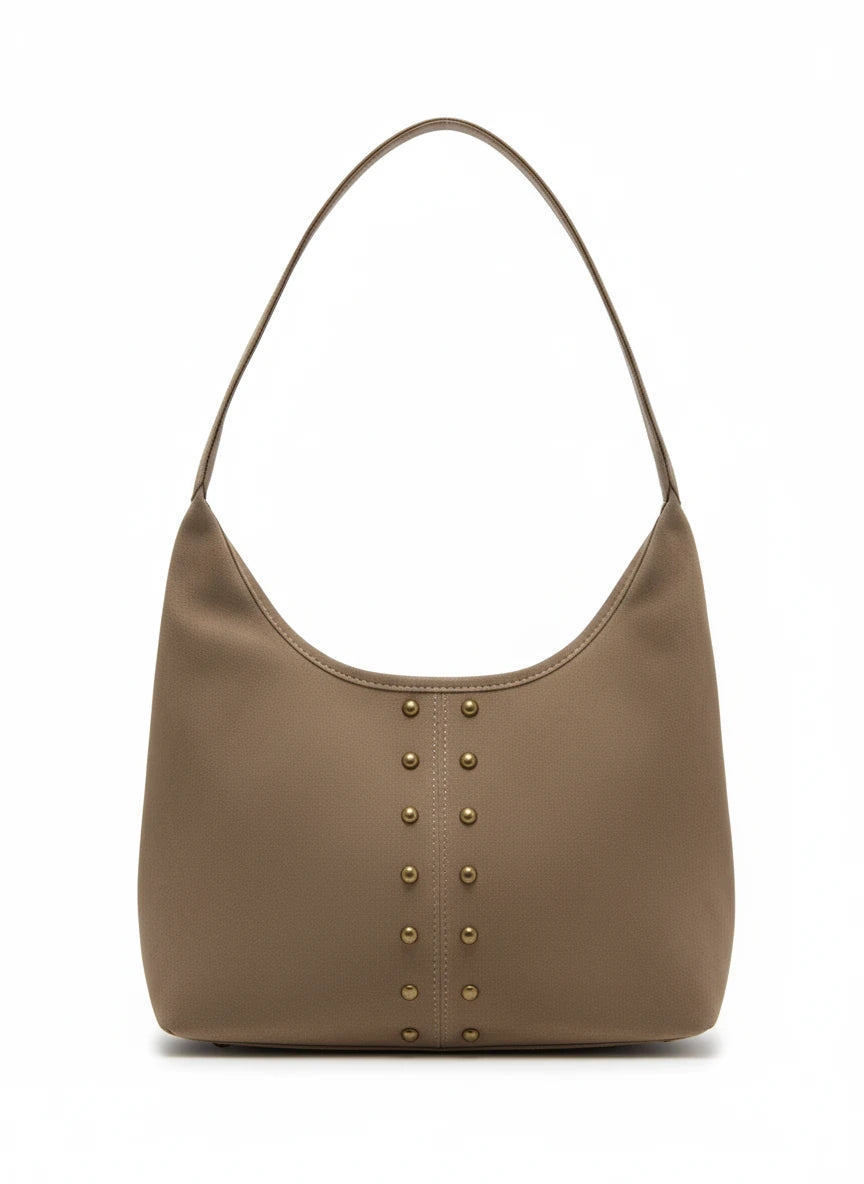 Amara Süet Gold Zımba Detaylı Omuz Çanta- Vizon