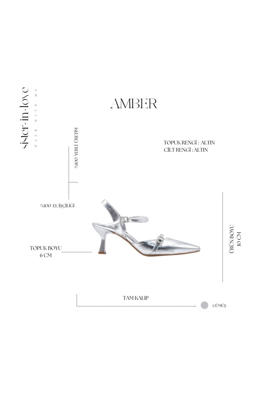 Amber Arkası Açık Gümüş Topuklu Ayakkabı