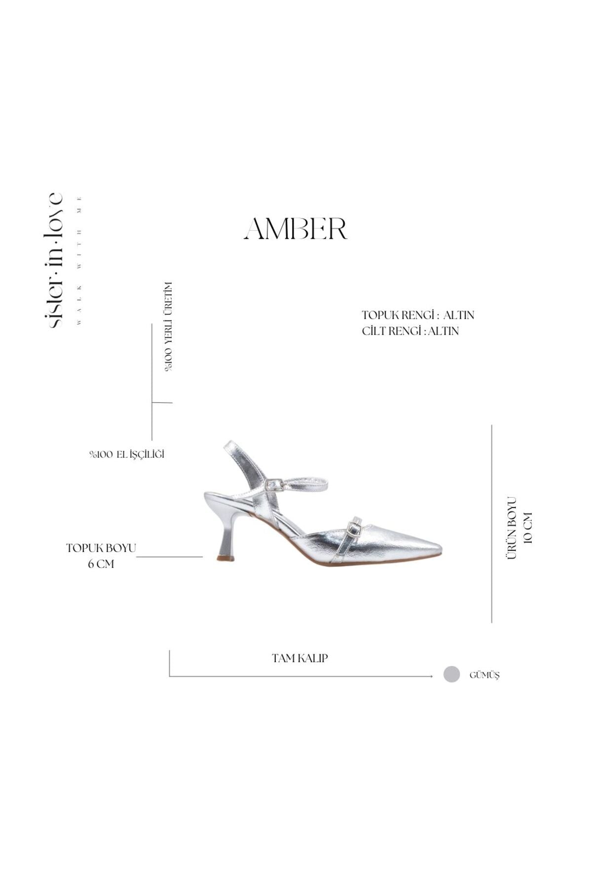 Amber Arkası Açık Gümüş Topuklu Ayakkabı