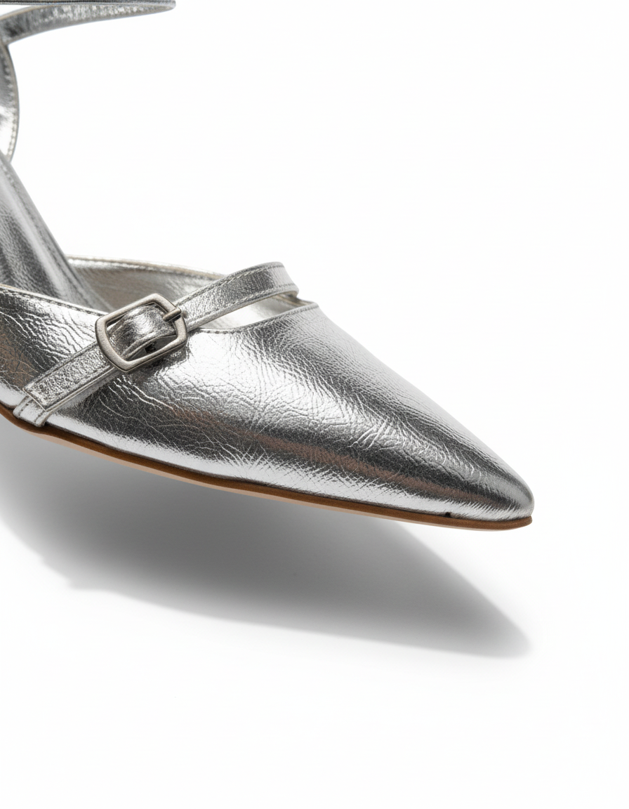 Amber Metalik Arkası Açık Kadın Topuklu Ayakkabı