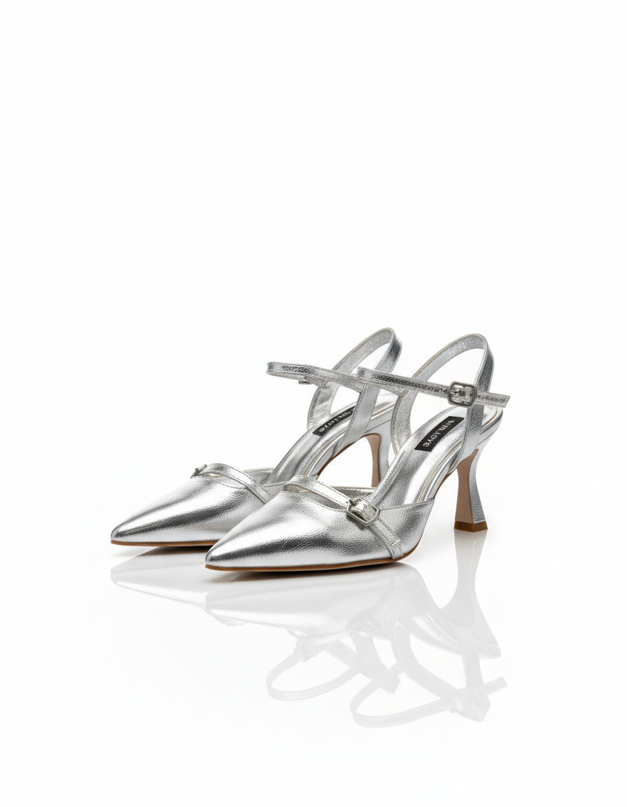Amber Metalik Arkası Açık Kadın Topuklu Ayakkabı