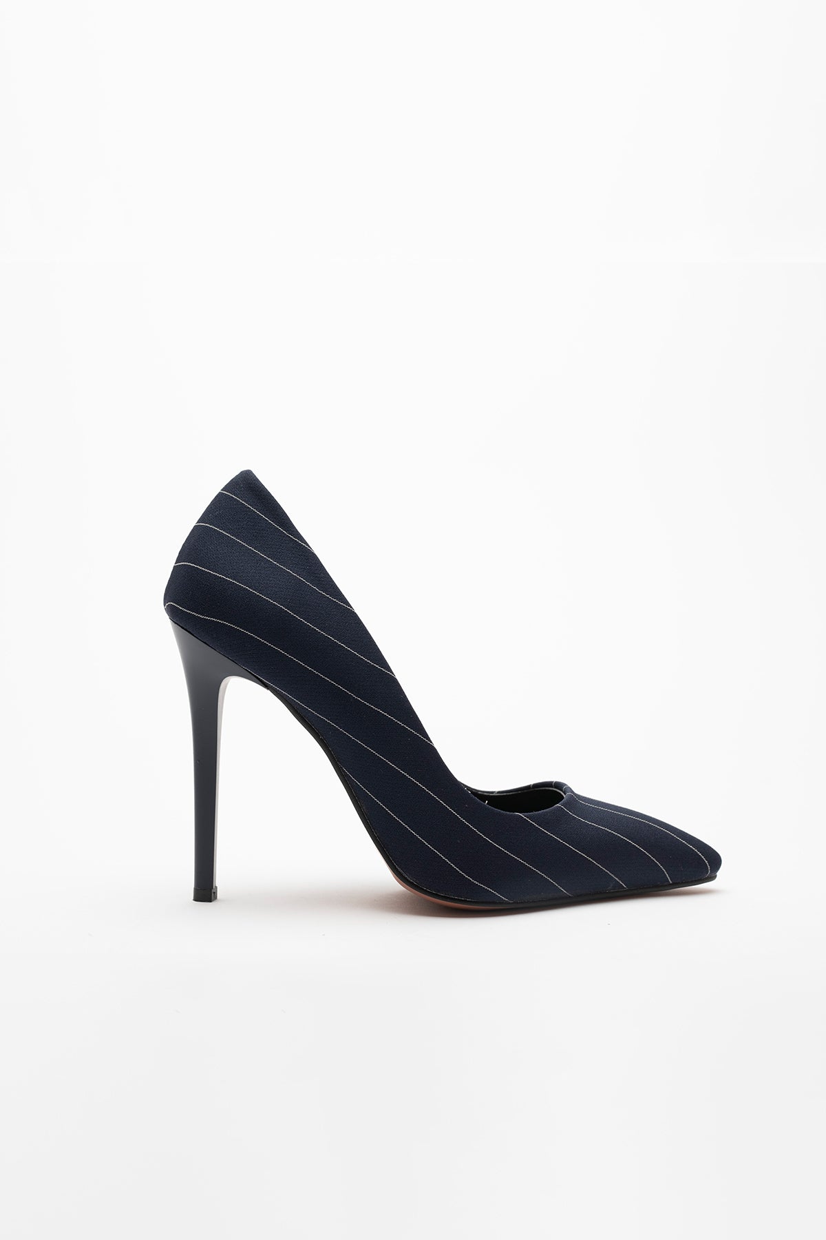 Charlotte Lacivert Beyaz Çizgili Kumaş Görünümlü Stiletto