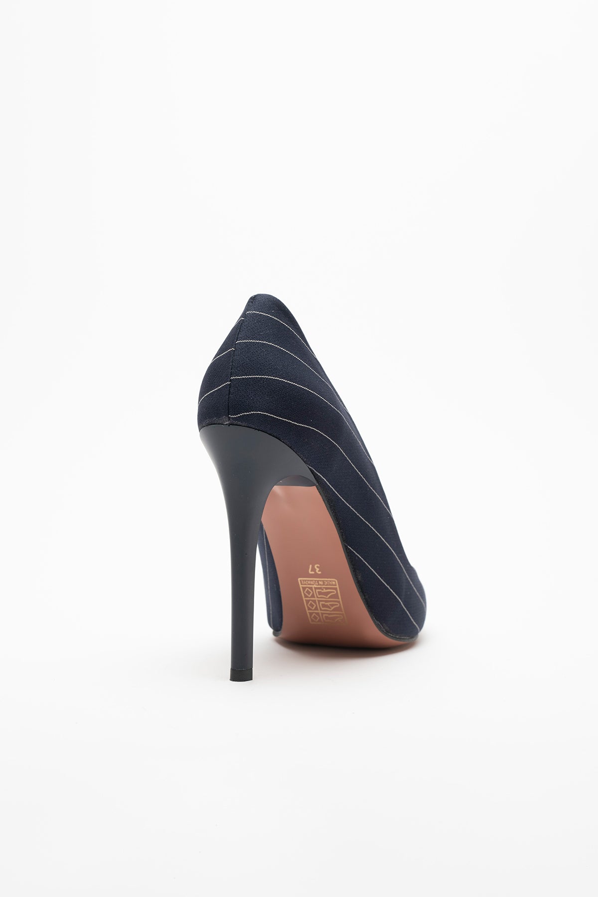 Charlotte Lacivert Beyaz Çizgili Kumaş Görünümlü Stiletto