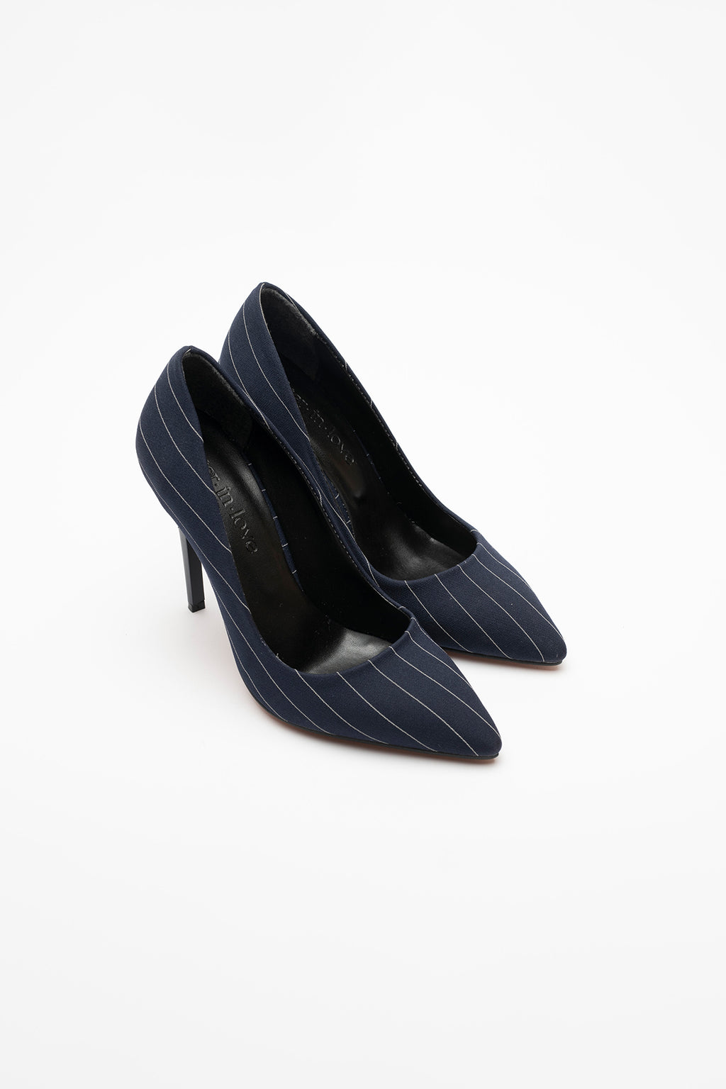 Charlotte Lacivert Beyaz Çizgili Kumaş Görünümlü Stiletto