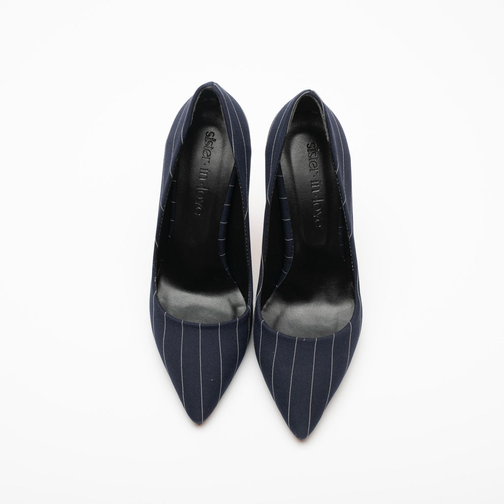 Charlotte Lacivert Beyaz Çizgili Stiletto