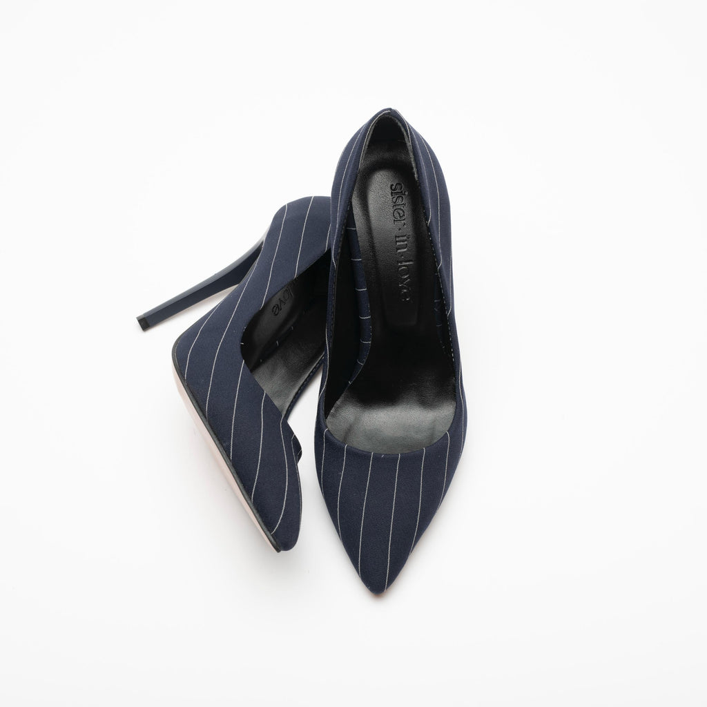 Charlotte Lacivert Beyaz Çizgili Stiletto