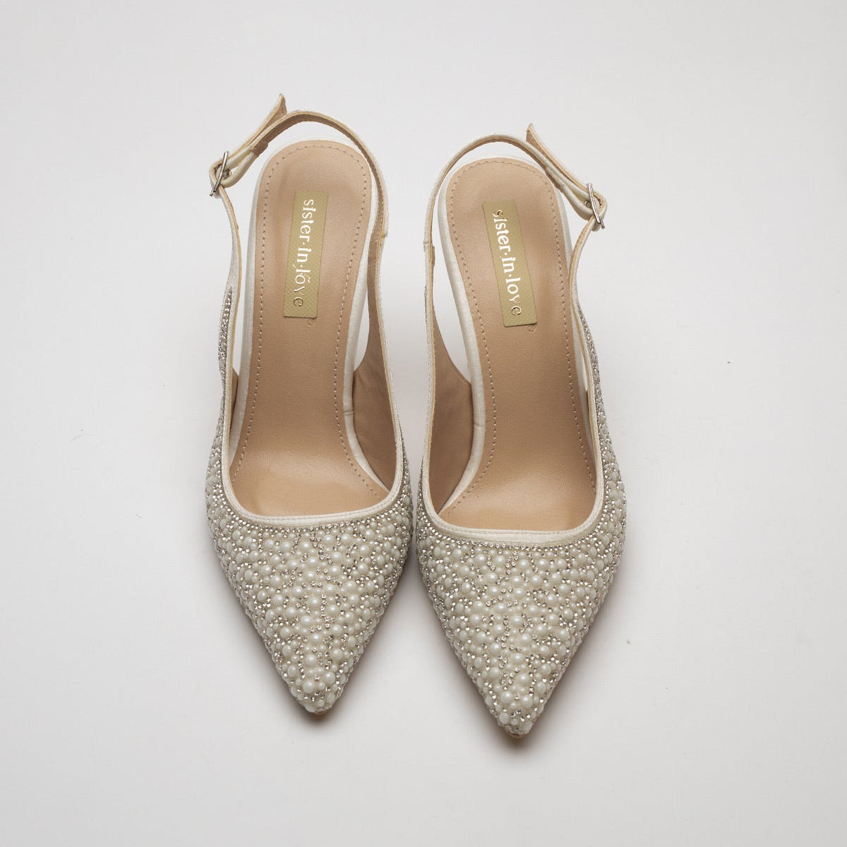 Davina White Open Back Rhinestone High Heel Shoes