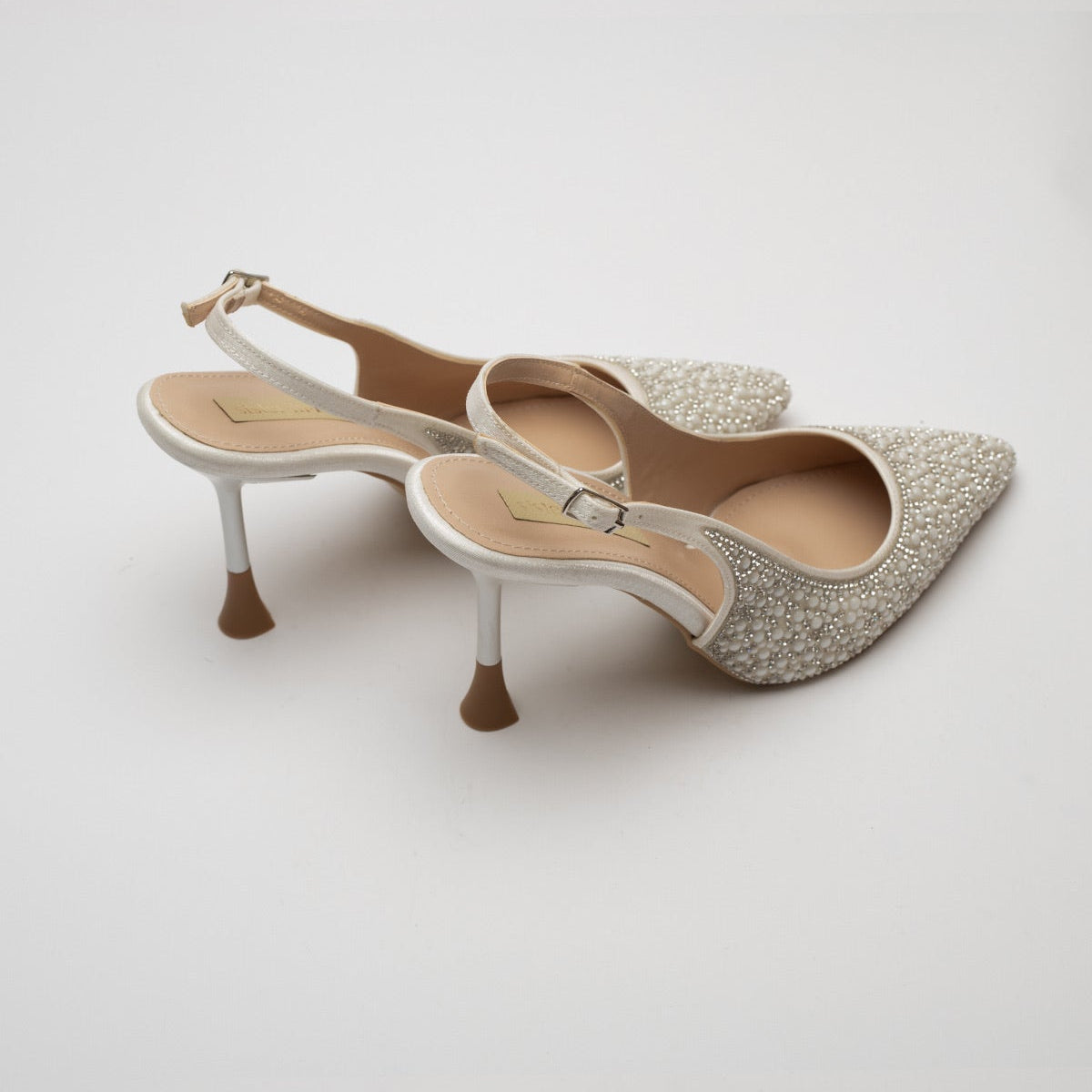 Davina White Open Back Rhinestone High Heel Shoes