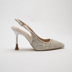 Davina Beyaz Arkası Açık Taşlı Topuklu Ayakkabı