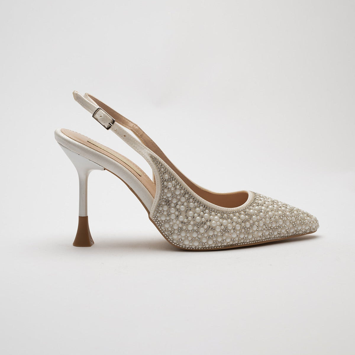 Davina White Open Back Rhinestone High Heel Shoes