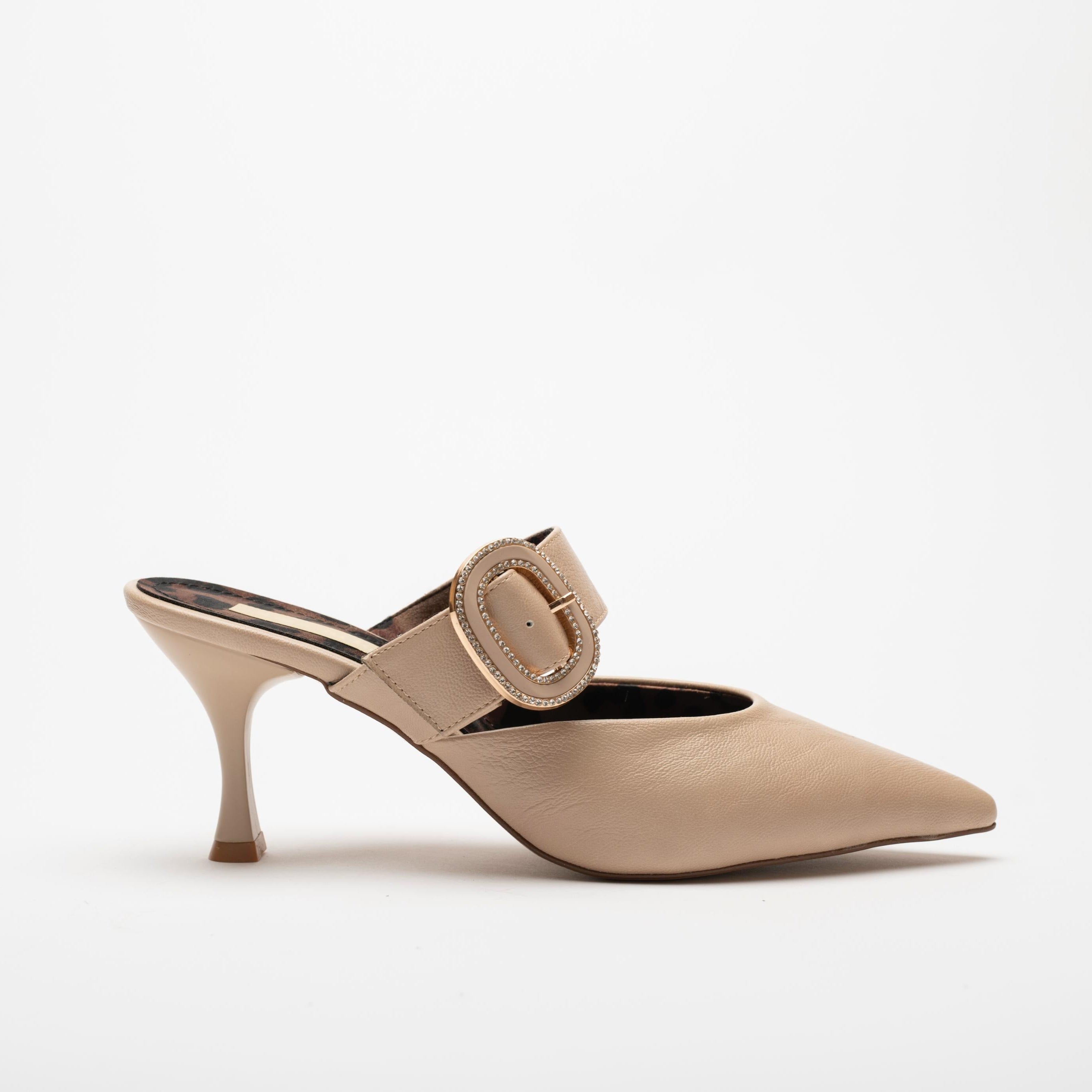 Debora Stone Detailed High Heel Women's Slipper Shoes