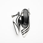 Della White Black Striped Open Back Stiletto