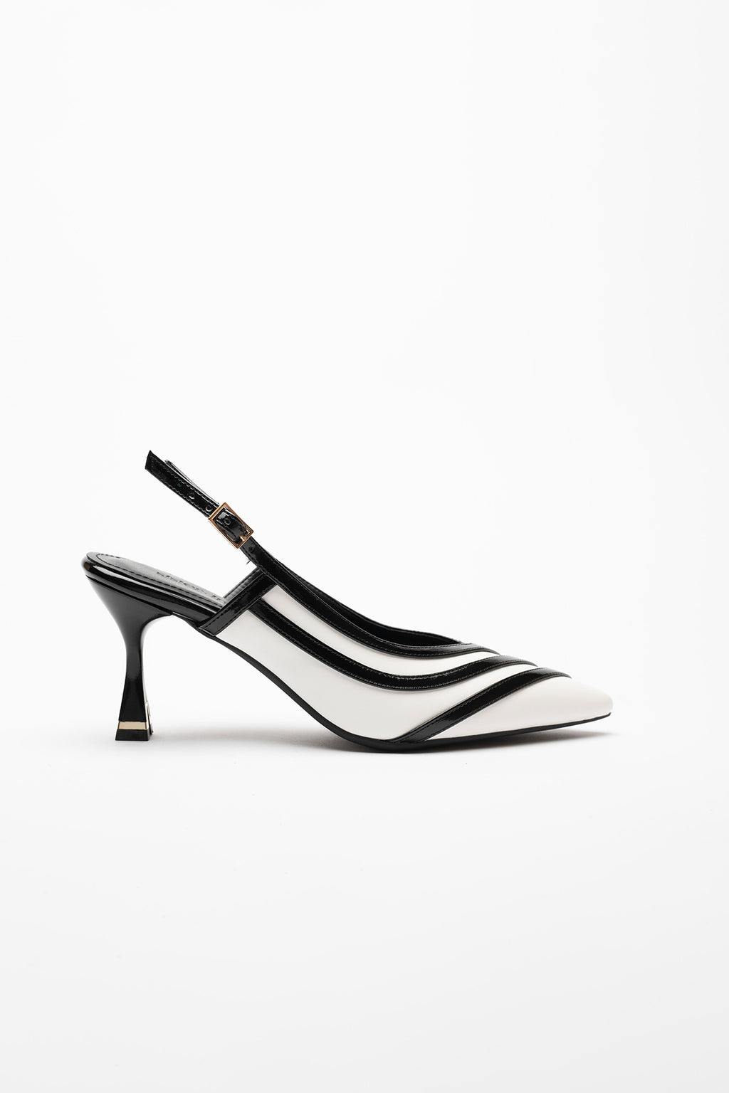 Della Beyaz Siyah Şeritli Arkası Açık Stiletto