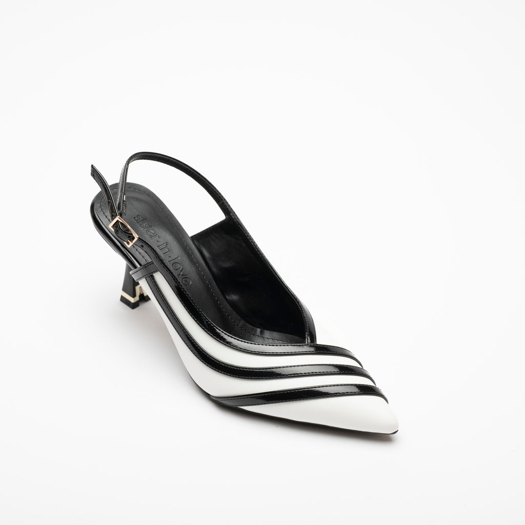 Della White Black Striped Open Back Stiletto